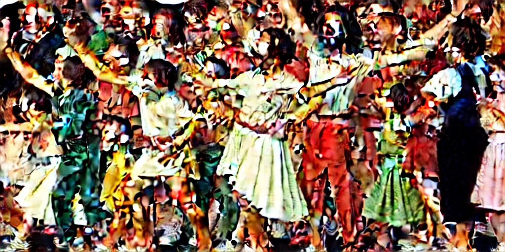 Image similar to mascot versions of jesus dancing at a disco, by norman rockwell