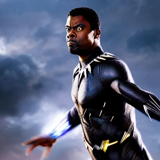 Prompt: chris rock as black panther, photography, marvel, movie,