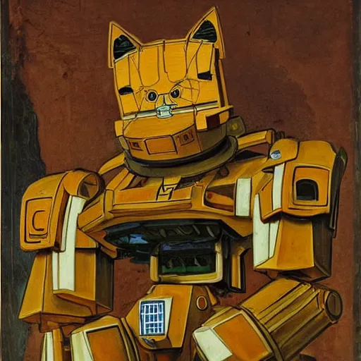 Prompt: a mecha garfield, 1 7 0 0 renaissance painting