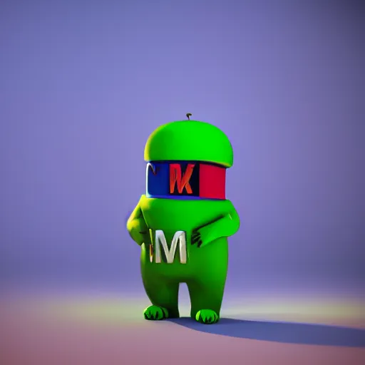 Image similar to the green m and m mascot giving a tedtalk, 8 k render