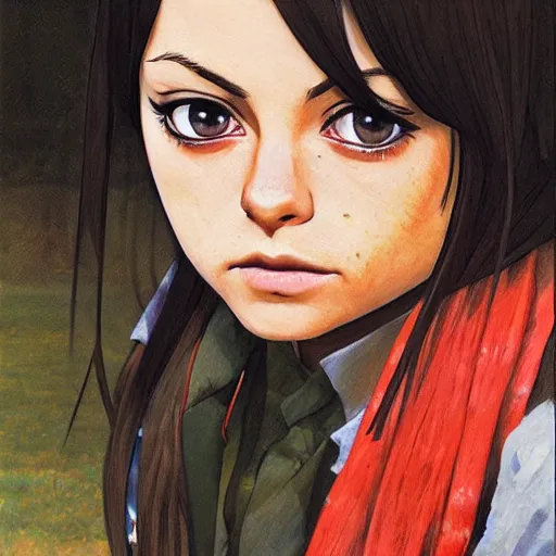 Image similar to anime mila kunis by by Hasui Kawase by Richard Schmid