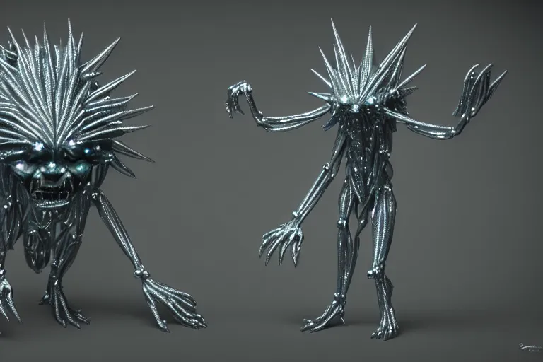 Image similar to diamond creature made out of a humanoid nervous system with large meaty spikes all over the body, cinematic, volumetric lighting, f 8 aperture, cinematic eastman 5 3 8 4 film, photorealistic