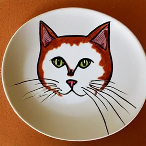 Image similar to a cat with a plate for a face