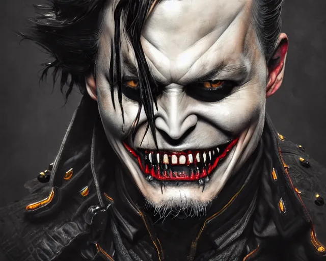 Image similar to highly detailed portrait of johnny depp as the batman who laughs, in mortal kombat 1 1, stephen bliss, unreal engine, fantasy art by greg rutkowski, loish, rhads, ferdinand knab, makoto shinkai and lois van baarle, ilya kuvshinov, rossdraws, tom bagshaw, global illumination, radiant light, detailed and intricate environment