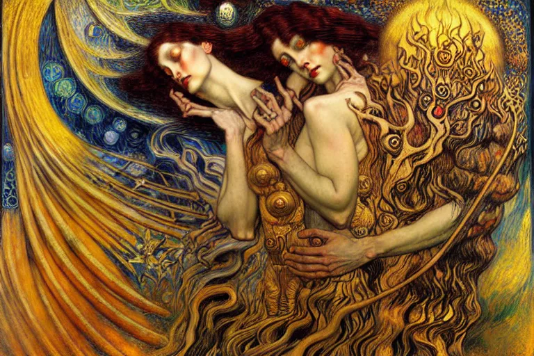 Image similar to Divine Chaos Engine by Karol Bak, Jean Delville, William Blake, Gustav Klimt, and Vincent Van Gogh, symbolist, visionary