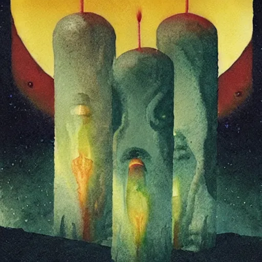 Image similar to tearless ancient cosmic candles, by karel thole, watercolor, trending on cgsociety