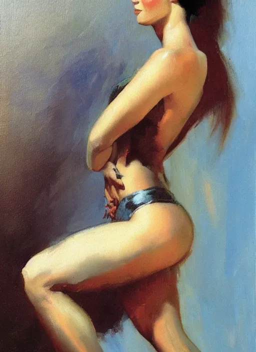 Image similar to painting of a young woman art frank frazetta