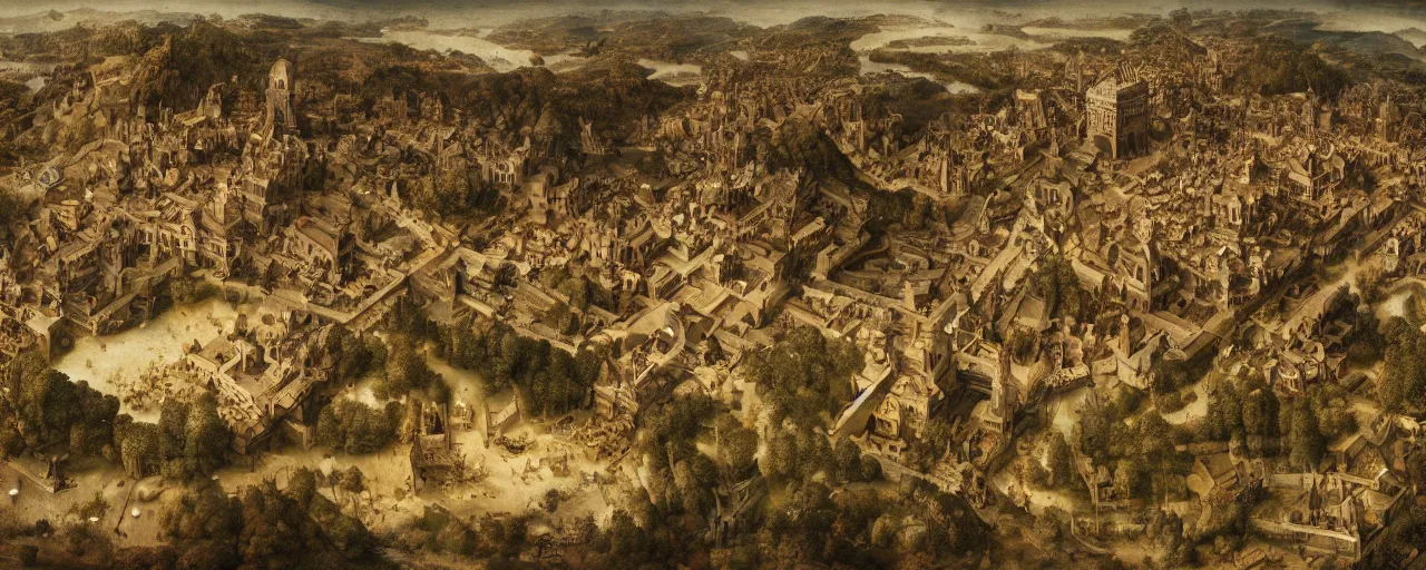 Image similar to a epic scene of utopia, aerial photography, by leonardo da vinci, on artstation, ultra detailed,