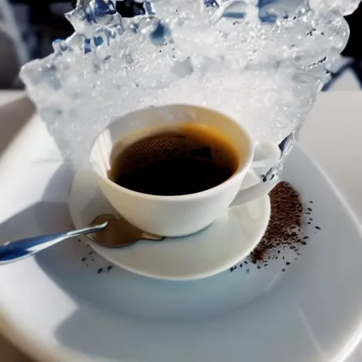 Prompt: iceberg in a cup of coffee on a italian bar table . Cgsociety