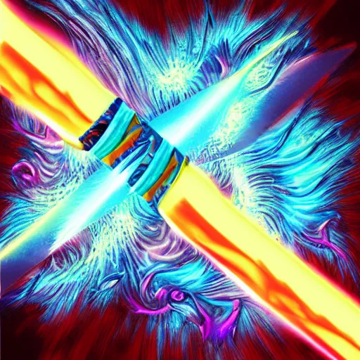 Image similar to magical katana with blue flames running up and down the blade, digital art, intricate design, vivid