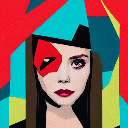 Prompt: Elizabeth Olsen as Scarlet Witch profile picture by Sachin Teng, asymmetrical, Organic Painting , Matte Painting, geometric shapes, hard edges, graffiti, street art:2 by Sachin Teng:4