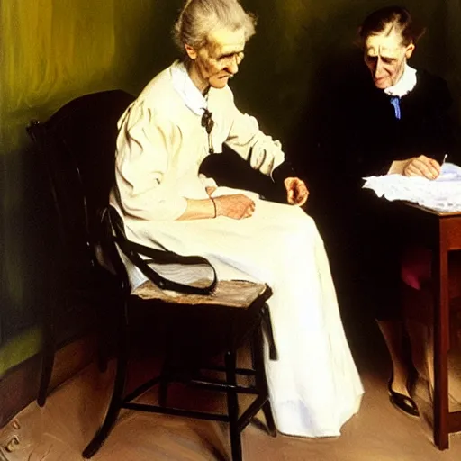 Image similar to marie curie getting vaccinated, painting by john singer sargent, oil on canvas