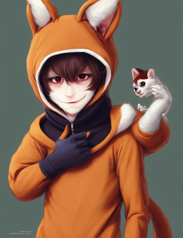 Image similar to cute young anthropomorphic male furry wearing a kigurumi | | cute - fine - face, pretty face, key visual, realistic shaded perfect face, fine details by stanley artgerm lau, wlop, rossdraws, james jean, andrei riabovitchev, marc simonetti, and sakimichan, trending on artstation