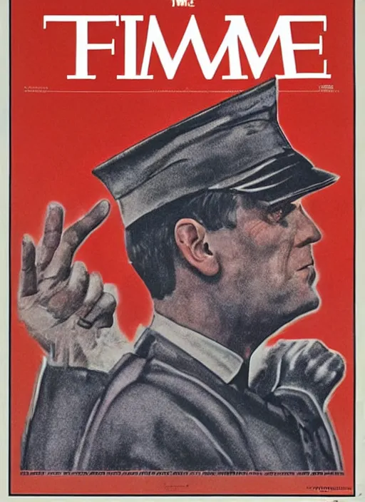 Prompt: Fascist TIme Magazine Cover of 1970, 8K, sharp focus, HD