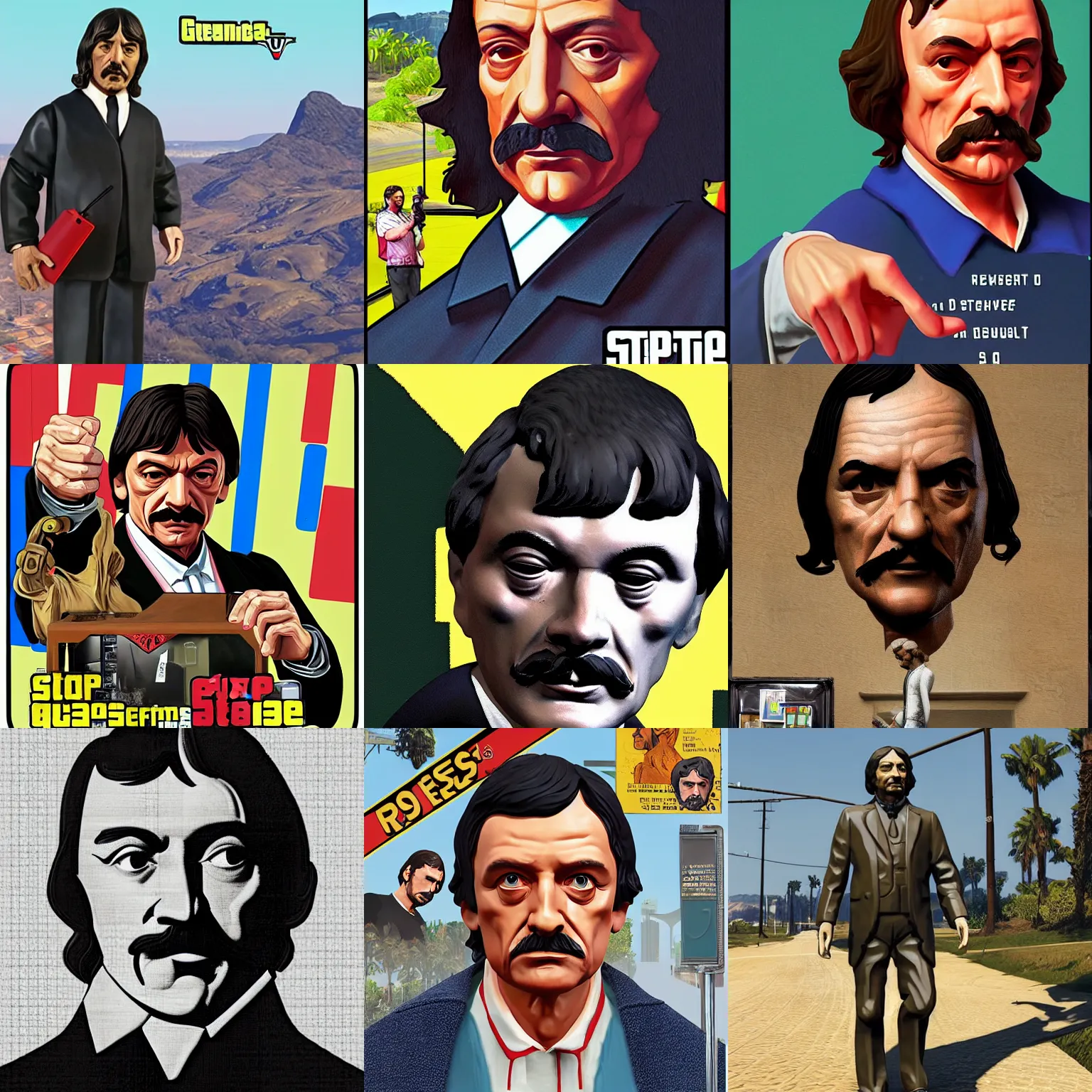 Prompt: rene descartes in gta v, cover art by stephen bliss, stop motion vinyl action figure, plastic toy