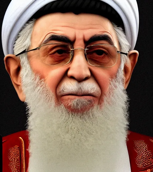 Image similar to ali khamenei, the leader of the oppressed of the world, epic, high detail, high resolution, light, dynamic composition, dramatic lighting, trending on artstation, award winning art