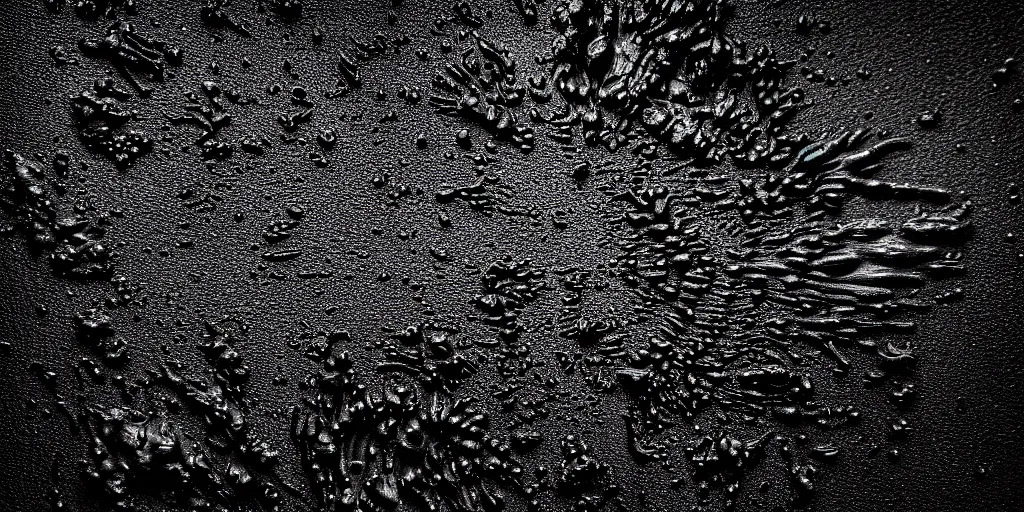 Prompt: black dragon made of ferrofluid, in the zoo exhibit, viscous, sticky, full of black goo, covered with black goo, splattered black goo, dripping black goo, splattered goo, sticky black goo. photography, dslr, reflections, black goo, zoo, exhibit, v - ray, 3 d render, 8 k resolution, hyperreal