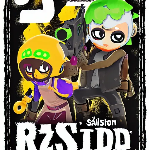 Image similar to Splatoon Inklings in the style of Red Dead Redemption 2, cell shaded game box cover