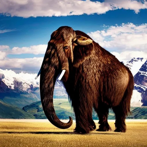 Image similar to photograph of a wooly mammoth, glacier in the background, award winning nature photography, national geographic