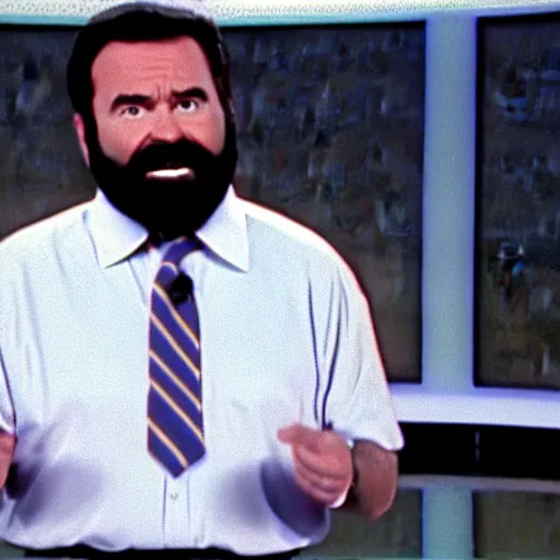 Image similar to Billy Mays hosting Jeopardy, VHS tape footage, 1991