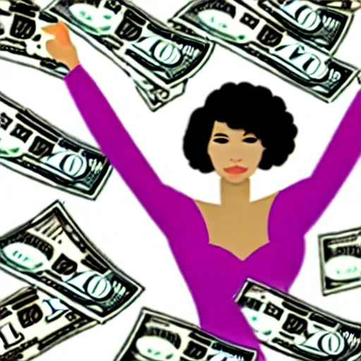 Image similar to a woman floating on money.