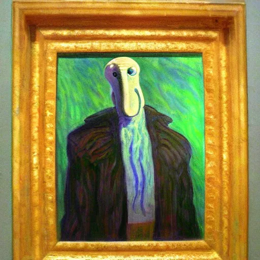 Image similar to handsome squidward portrait, monet art style