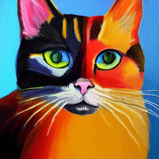 Image similar to colorful cat portrait in the style of claudia sanchez detailed painting