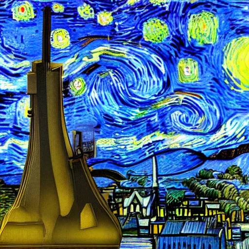 Prompt: nuclear power station in the style of Van Gogh