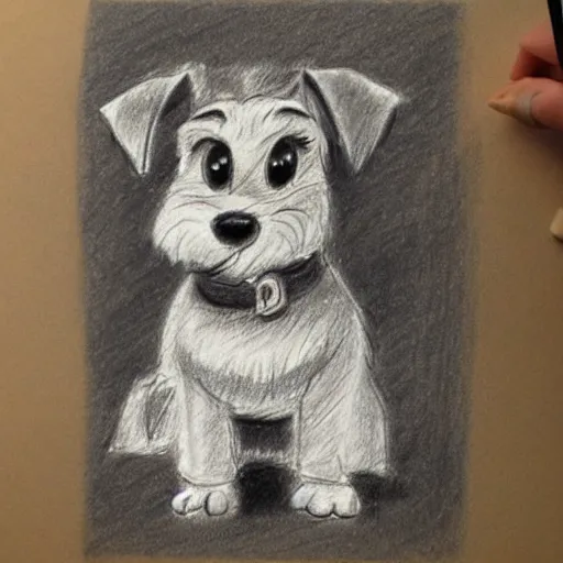 Image similar to milt kahl pencil sketch of happy mini schnauzer