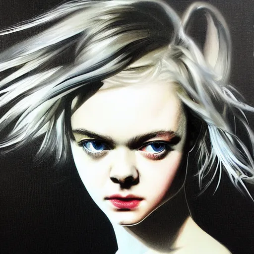 Prompt: a striking hyper real painting of Elle Fanning by Yoji Shinkawa