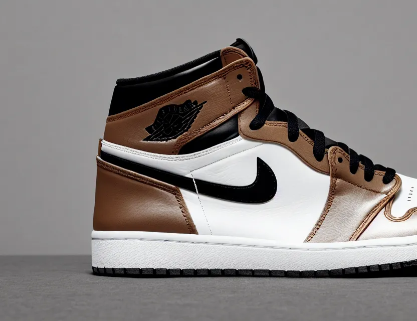 Prompt: a press photograph of nike jordan 1 mocha, size 1 0, white background