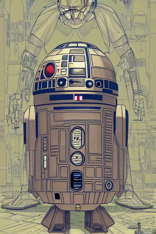 Prompt: star wars droid, Jen Bartel, Dan Mumford, Satoshi Kon, oil on canvas, intricate, 8k highly professionally detailed, HDR, CG Society