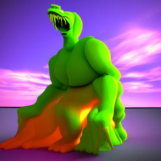 Image similar to 3 d render of a monster made of rainbows, terrifying, beautiful, cringe