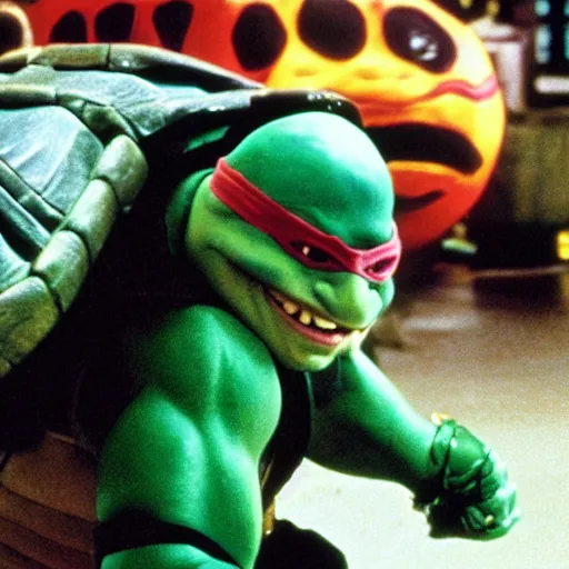 Prompt: Danny DeVito as a Ninja Turtle in Teenage Mutant Ninja Turtles (1990), film still, photo