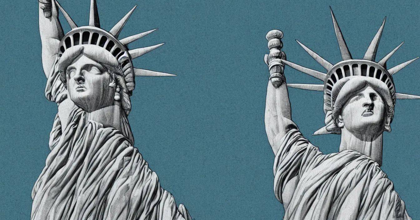 Image similar to the statue of liberty laughing like a madman, digital art, composition