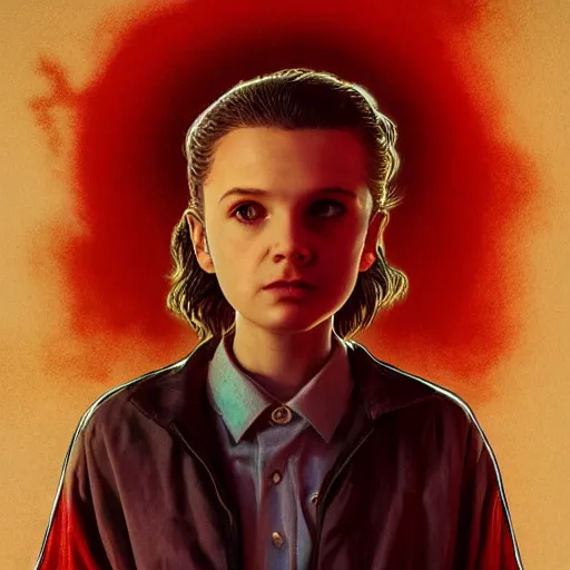 Prompt: Eleven from Stranger Things facing the camera with her hand outstretched with things floating all around her, fullbody, intricate, highly detailed, artstation, concept art, smooth, sharp focus, illustration, art by greg rutkowski and orientalism and bouguereau and Zdzislaw Beksinski, good clear quality, lighting, biology, symmetrical artwork, perfect face, 135 mm, cinematic, hyper realism, high detail, octane render, 8k, chrome accents