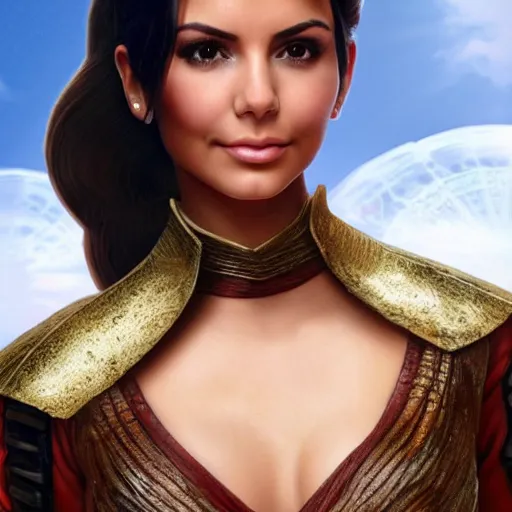 Image similar to victoria justice with kim kardashian body as princess padme in star wars episode 3, 8 k resolution, cinematic lighting, anatomically correct