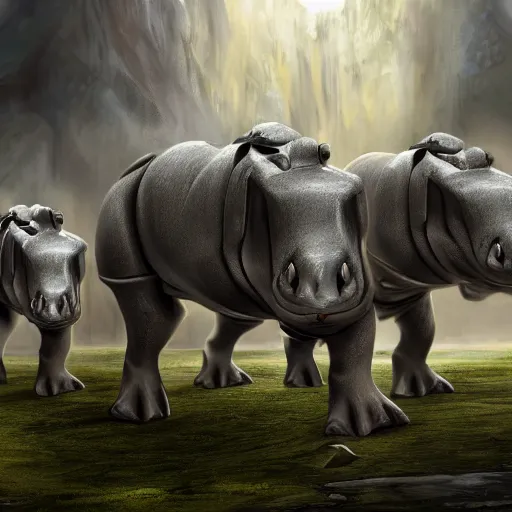 Prompt: fantasy art 4 k photo of knight armored hippos ready for battle