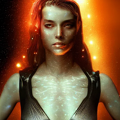 Image similar to woman portrait made out of galaxies, beautiful, cyborg, cinematic, comic book art, realistic, highly detailed, octane render, unreal engine