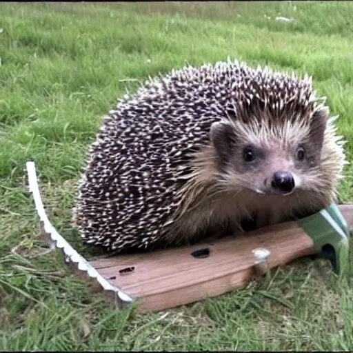 Image similar to still image of a hedgehog wearing body armor, hedgehog soldier with a gun, the hedgehog is holding a rifle, photo