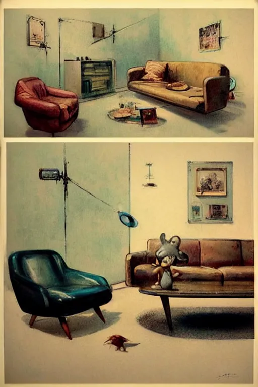 Prompt: ( ( ( ( ( 1 9 5 0 s retro future living room. muted colors. ) ) ) ) ) by jean - baptiste monge!!!!!!!!!!!!!!!!!!!!!!!!!!!!!!