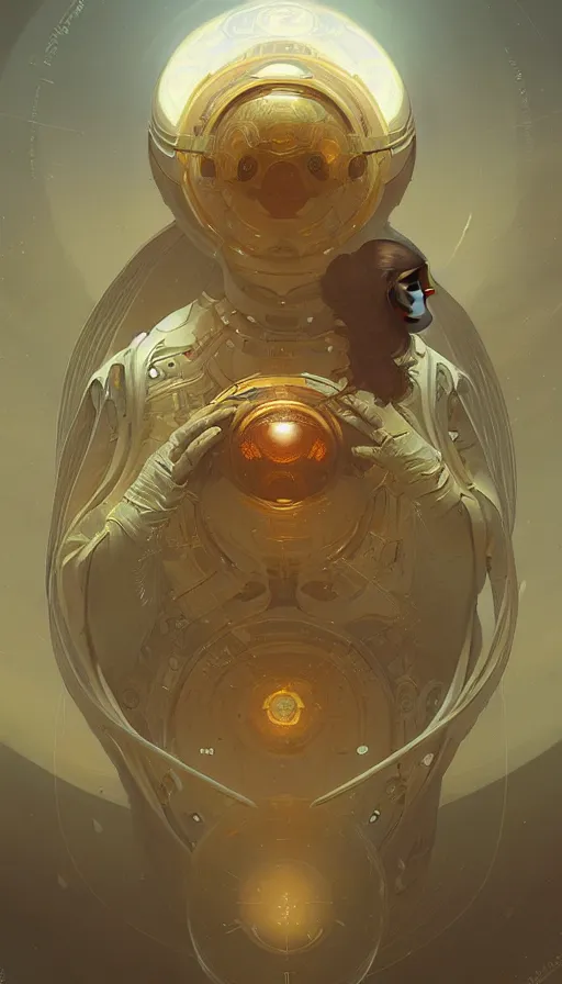 Image similar to a scifi orb drone, religious, elegant, intricate, digital painting, artstation, concept art, smooth, sharp focus, illustration, art by artgerm and greg rutkowski and alphonse mucha