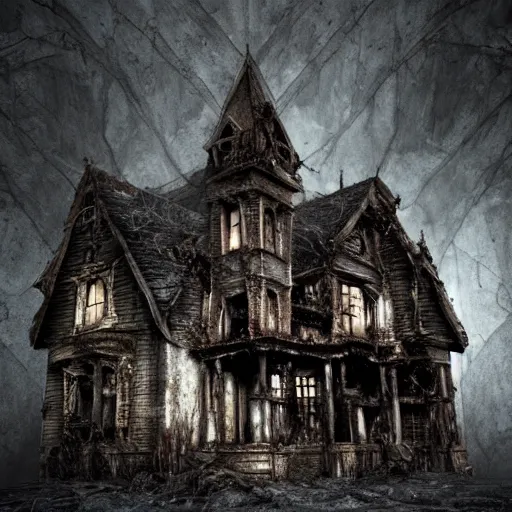 Image similar to a highly detailed photographic render of a creepy old haunted house, photos of a haunted living room, horror, bloody, ghost, creepy, cinematic lighting, cinematic scene, Volumetric lighting, Atmospheric scene, Dark, Horror, Atmospheric lighting, Global illumination cinematic render, film, beautifully lit, ray traced, octane 3D render, octane render, unreal engine