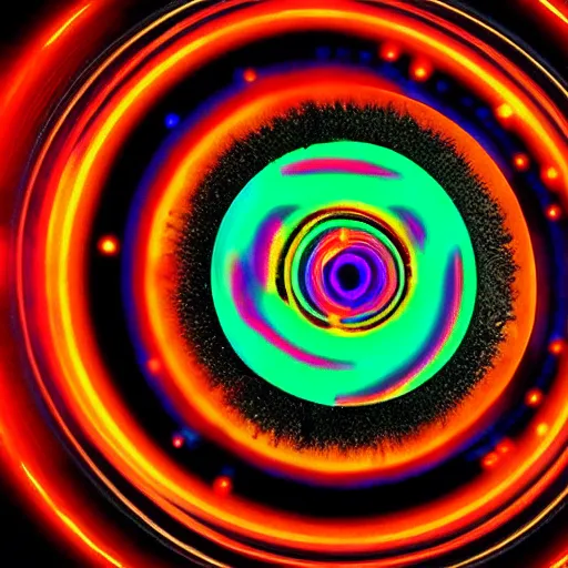 Image similar to cyberpunk neon colored blackhole mandala eye art