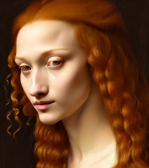 Image similar to portrait of a long - haired woman with a small pinecone sitting upon a table with heightened detail, poised, intense emotion, detailed facial expression, detailed surroundings, intricate, elegant, highly detailed, centered, digital painting, artstation, concept art, smooth, sharp focus, illustration, by ( leonardo da vinci ), wlop