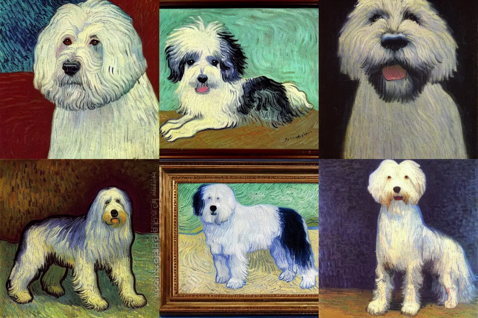 Prompt: a portrait of an Old English Sheepdog, oil painting by Vincent van Gogh,