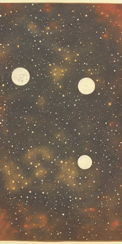 Prompt: oriental painting of the nebula, moon is far above, detailed, refined, high quality, parchment, blackened space, lots of stars