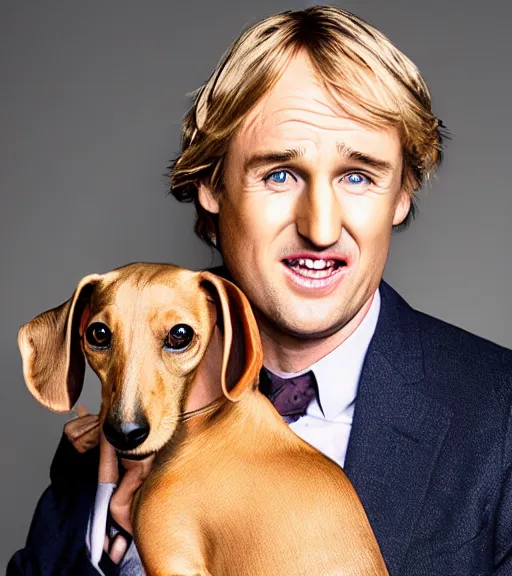 Image similar to owen wilson as an anthropomorphic dachshund : : headshot : : studio lighting,