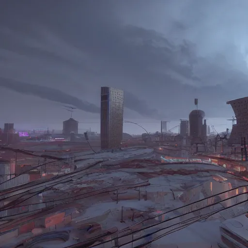 Prompt: norilsk city cityscape, environmental concept art, rendered in 3 d, unreal engine, cyberpunk