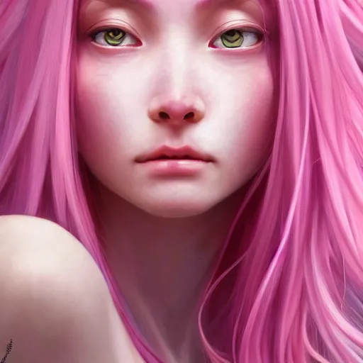 Prompt: perfectly - centered - portrait - photograph of a pink haired goddess, the perfect human female specimen, intricate, elegant, super highly detailed, professional digital painting, artstation, concept art, smooth, sharp focus, no blur, no dof, extreme illustration, unreal engine 5, 8 k, art by artgerm and greg rutkowski and alphonse mucha loish and wlop